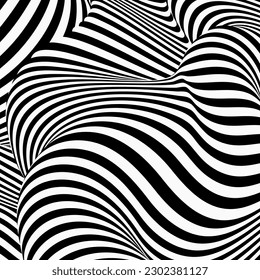 Abstract pattern with black and white wavy lines. Optical illusion. 