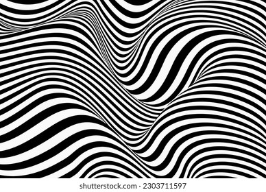 Abstract pattern with black and white wavy lines. Optical illusion. Modern design, graphic texture