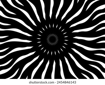 Abstract pattern with black-and-white striped lines. Psychedelic background. Op art, optical illusion. Modern design, graphic texture.