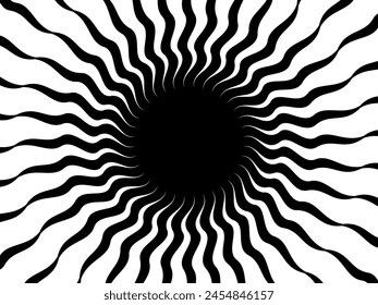Abstraktes Muster mit schwarzweißen Streifenlinien. Psychedelischer Hintergrund. Optische Illusion. Modernes Design, grafische Textur.