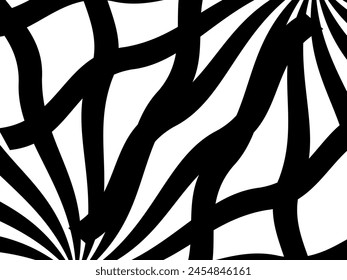 Abstract pattern with black-and-white striped lines. Psychedelic background. Op art, optical illusion. Modern design, graphic texture.