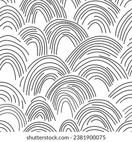 Abstract pattern with black-white lines. Geometric vector seamless pattern with wavy lines. Hand drawn black ink illustration. Modern design, graphic texture.