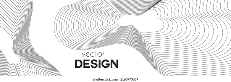 Abstract pattern with black-white striped lines. Optical art wave abstract background black and white minimalistic design. Vector illustration
