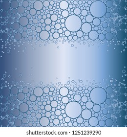 Abstract pattern of blue circles on a gray-blue gradient background, imitates air bubbles in water. Great as a background for the manufacture of printed materials, advertising, or other design.