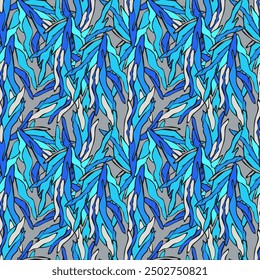 Abstract pattern with blue colors. For fabric, paper, banner. Seamless, endless, style drawing.