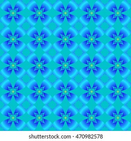 Abstract pattern of blue flowers. Round patterned blue clover on a blue background.