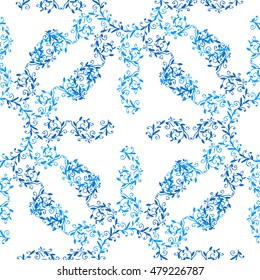Abstract pattern with blue lacy snowflakes, vector illustration.