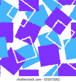 Abstract pattern of blue and lilac squares. Colorful geometric pattern of intersecting squares. Overlay vector seamless pattern