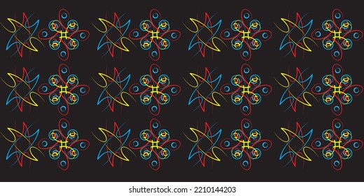 abstract pattern blue lines, circles or vector wallpaper for black red, yellow, blue seamless backgrounds, traditional cloth from Indonesia