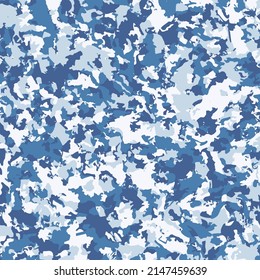 Abstract pattern in blue tones imitating military camouflage. Spotted background for fabric, camouflage, texture and textiles.