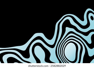 Abstract pattern with blue waves on black background. Vector illustration.