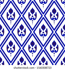 abstract pattern blue and white, floral seamless background for design, porcelain, chinaware, ceramic, tile, textile, wallpaper, floor and wall, decorative backdrop Thailand style vector illustration 