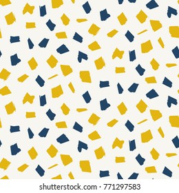 Abstract pattern with blue and yellow blotch elements. Abstract fashion trendy vector texture with sketch shapes for textile, wrapping paper, cover, surface, background, wallpaper