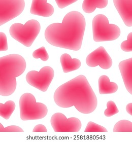 Abstract pattern with blurred hearts. Seamless pattern with red hearts with blur for Valentine's Day. Romantic design for banner, cover, surfaces. Banner with hearts scattered chaotically