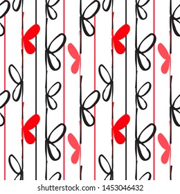 
Abstract pattern with bows and stripes. 
Black, white and red.