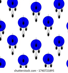 
Patrón abstracto. Círculos azules brillantes y gotas negras y blancas. Fondo de escritorio.