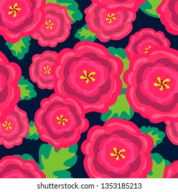 Abstract pattern with bright roses against a dark background. Vector pattern for textile, background, fabric, wrapping paper, Wallpaper, background. 