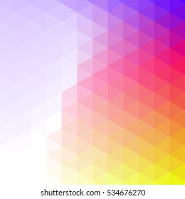 Abstract pattern in bright shades of triangles. White empty space. Polygon style.