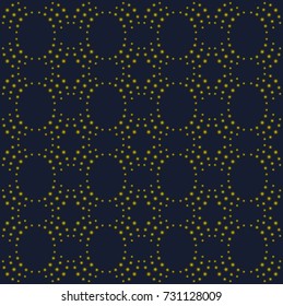 Abstract pattern with bright spots that make up wavy ornament lines on blue background. Vector illustration for website design, textiles, wallpapers, postcards, poster, labels mock-up.

