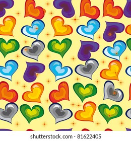 abstract pattern with bright stars and colors hearts. Illustration