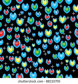 abstract pattern with bright stars and colors hearts. Illustration