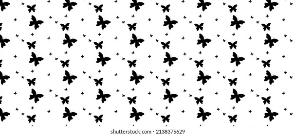 Abstract pattern with butterflies. Black on white.
