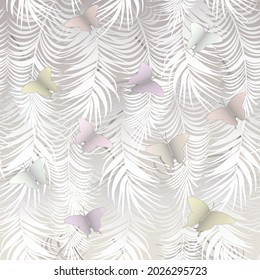 Abstract pattern with butterflies and leaves.Butterflies and leaves with a gradient in a seamless pattern.