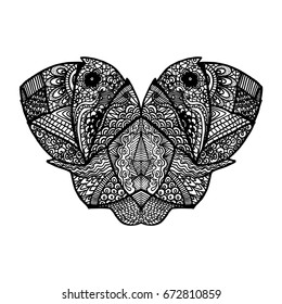 Abstract pattern butterfly wings stylized symmetrical monochrome. The background is light. Vector illustration for your design. Black pattern on white