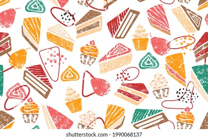 Abstract Pattern with Cakes. Vector illustration.