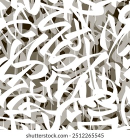 Abstract pattern, calligraphy inspired design modern graffiti style, black and white, chaotic lines, isolated background urban texture, contemporary art, expressive brushstrokes, decorative street art