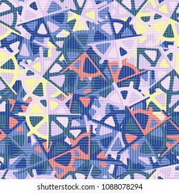 Abstract pattern in camouflage style covered with a striped chess field. Seamless texture.