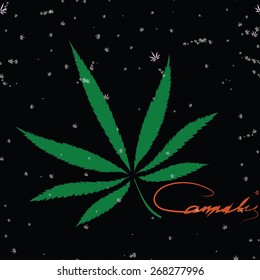 Abstract pattern with cannabis leaves and word Cannabis