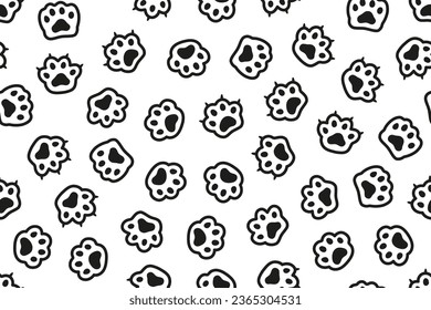 Abstract pattern with cat footprints.  Silhouette cat paw doodle seamless pattern.  Creative style for design product, banner, fabric, and wrapping.