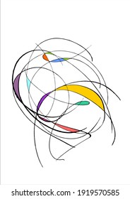 Patrón abstracto con curvas caóticas. Dibujo vectorial moderno original. Diseño gráfico mínimo. Fondo geométrico irregular. Composición dinámica colorida con bucles de trayectorias o trayectorias curvadas.