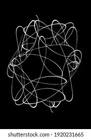 Abstract pattern of chaotic curves. Original modern vector drawing. Minimal graphic design. Geometrical background with loops and curved trajectories. Dynamic composition for science and technology.