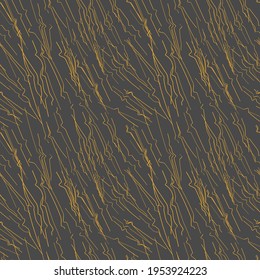 Abstract pattern with chaotic stripes and shapes. Yellow modern color on a dark background. Design for fabric or wallpaper in a modern style.