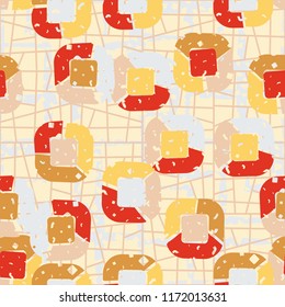 Abstract pattern of children's colors,
Against the backdrop of a hole net and a clear network of smooth lines.
