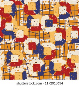 Abstract pattern of children's colors,
Against the backdrop of a hole net and a clear network of smooth lines.