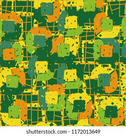 Abstract pattern of children's colors,
Against the backdrop of a hole net and a clear network of smooth lines.