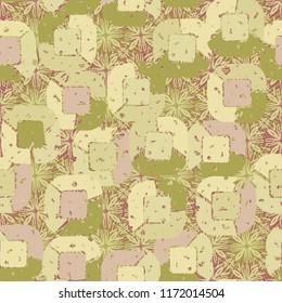 Abstract pattern of children's colors,
against a background of square suns and flowers.