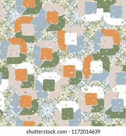 Abstract pattern of children's colors,
against a background of square suns and flowers.