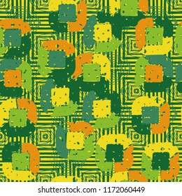 Abstract pattern of children's colors,
against the background of squares and hexagons.