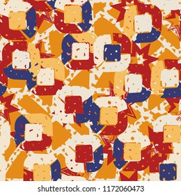 Abstract pattern of children's colors,
against the background of a hole net and seven-pointed stars.