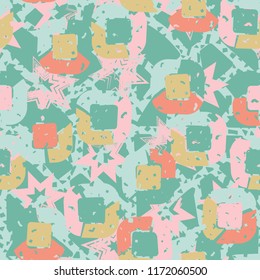 Abstract pattern of children's colors,
against the background of a hole net and seven-pointed stars.