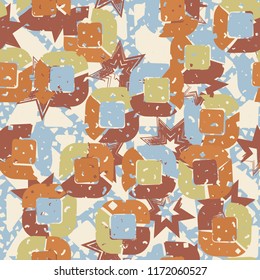 Abstract pattern of children's colors,
against the background of a hole net and seven-pointed stars.