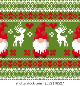 Abstract pattern. Christmas style. Santa. Cos. Red and white reindeer. red component soft green background For the New Year's Eve holiday Gift wrapping paper, curtain blankets, carpets, clothing,