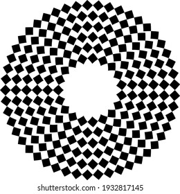 Abstract pattern in a circle. Rhombuses, zigzags go from the center.