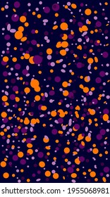 Patrón abstracto de círculos y óvalos de naranja, lilo, color púrpura de diferentes tamaños, con oval. Fondo en los colores de Halloween para diseño de portada, volante, banner o estuche