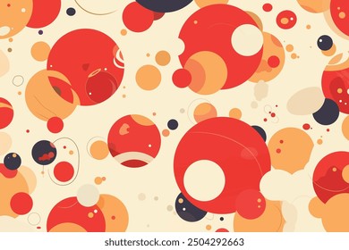 A abstract pattern of circles and spheres in red, orange, beige, and white colors, in the style of vector illustration, with a flat design and simple lines. Vector illustration.