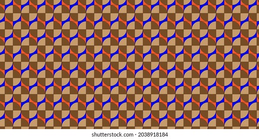 Abstract pattern in circles and squares with attractive retro color brown, blue, and orange.